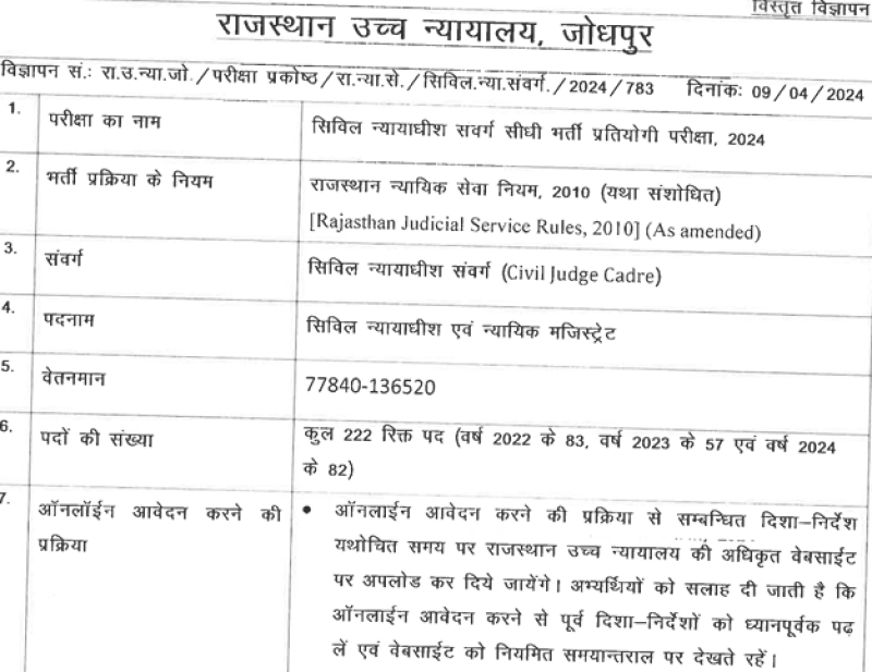 Rajasthan Judiciary Job Alert: Rajasthan High Court Announces 222 Vacancies for Civil Judge Exam 2024 – Syllabus, Pattern, and Important Dates Revealed! decoding=