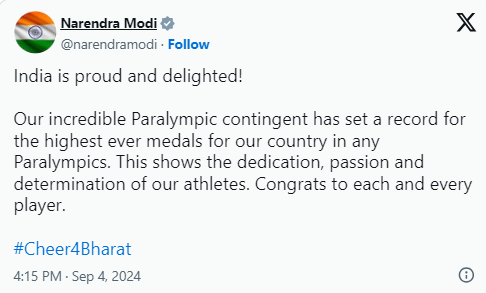 prime-minister-expresses-immense-pride-and-happiness-as-indian-paralympic-contingent-sets-a-record-of-highest-ever-medals