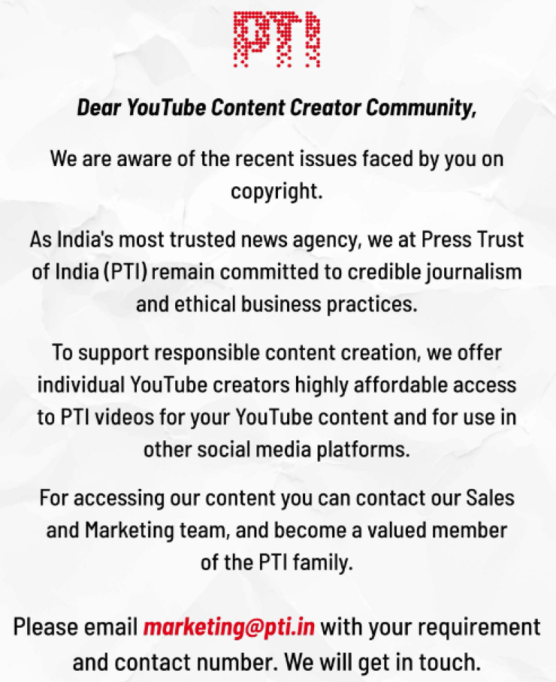https://thenewsstrike.com/amid-ani-copyright-concerns-pti-extends-olive-branch-to-youtube-creators-with-affordable-video-access
