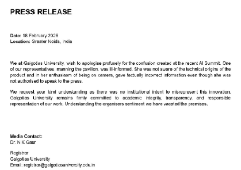 Galgotias University Issues Apology After AI Summit Confusion; Professor Neha Singh Fired? Her LinkedIn ‘Open to Work’ Status Goes Viral decoding=