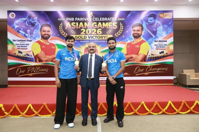 PNB Felicitates Hockey Olympians & Arjuna Awardees Abhishek and Sukhjeet Singh for Asian Games 2026 Heroics decoding=