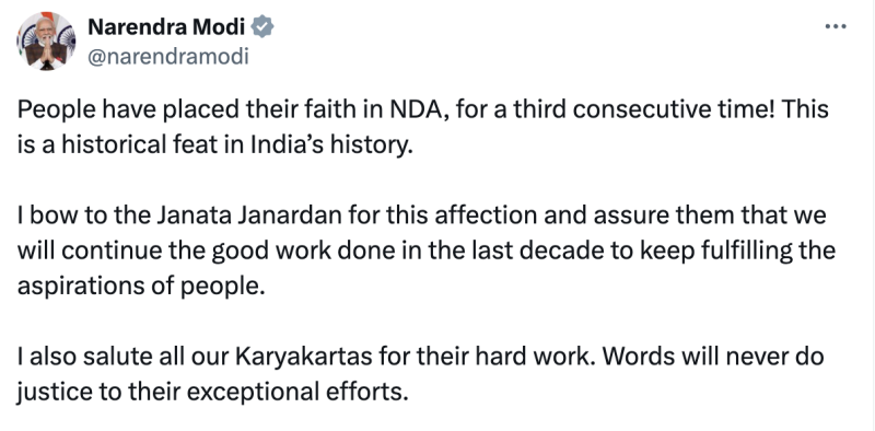 nda-secures-historic-third-consecutive-victory-in-indian-elections-pm-expresses-gratitude-and-commitment-to-continued-progress