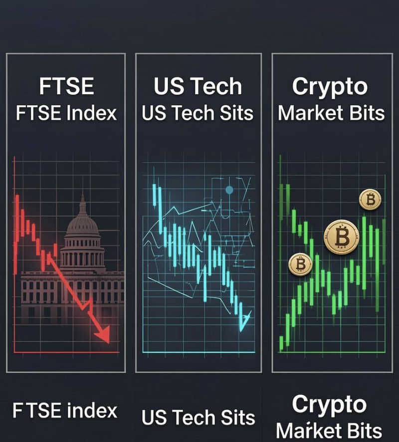 Global Markets Diverge: FTSE Drops 0.94%, US Tech Slides, While Crypto Holds Firm Above $71K decoding=