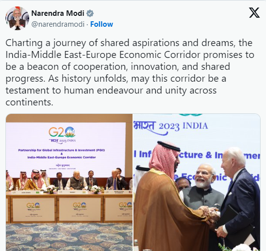 India-Middle East-Europe Economic Corridor promises to be a beacon of cooperation, innovation, and shared progress: PM decoding=