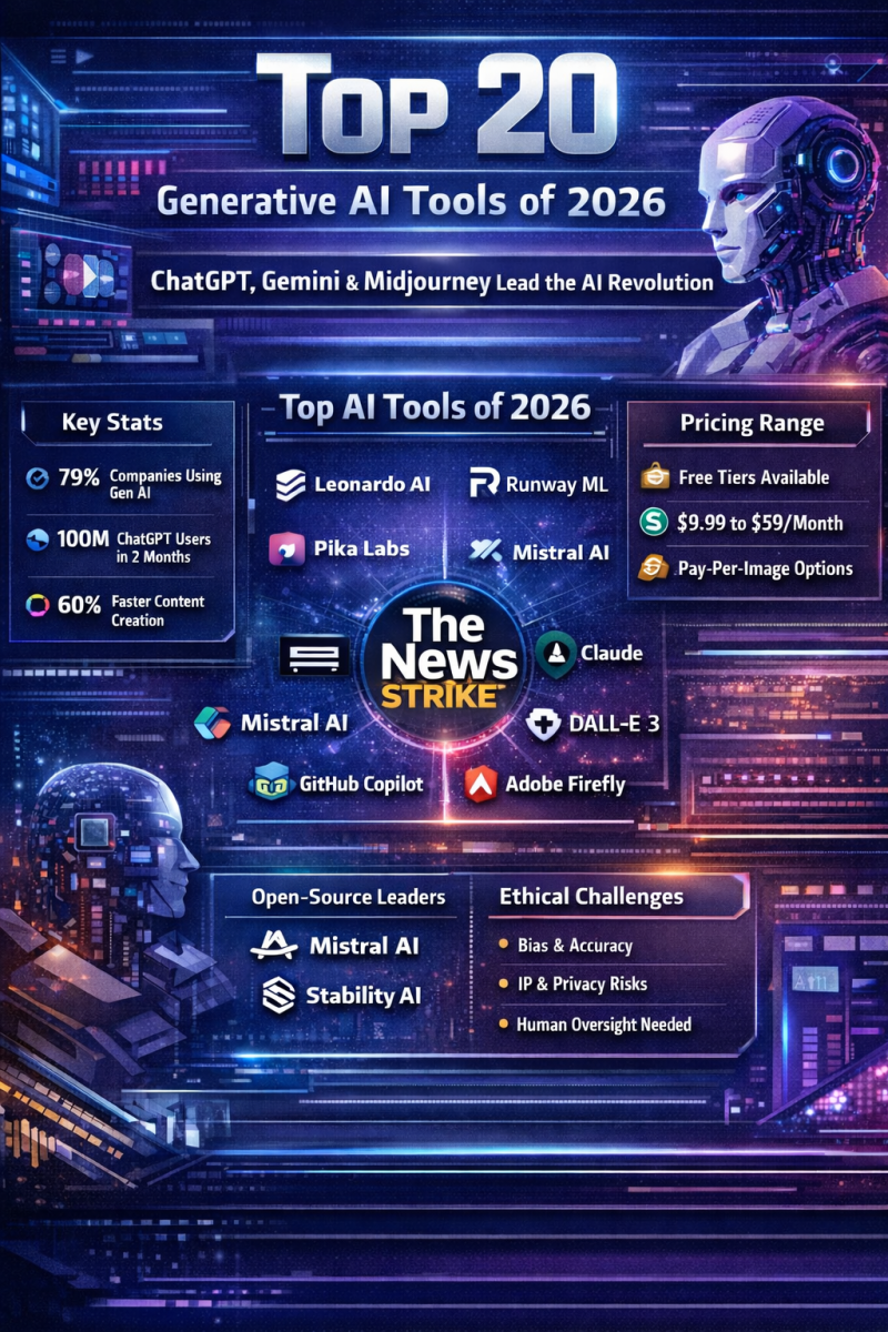 Top 20 Generative AI Tools of 2026 Revealed: ChatGPT, Gemini, Midjourney & More Power 79% of Businesses decoding=