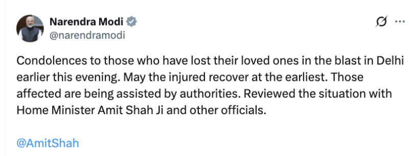prime-minister-modi-condoles-the-loss-of-lives-in-the-blast-in-delhi-reviews-the-situation-with-home-minister-amit-shah