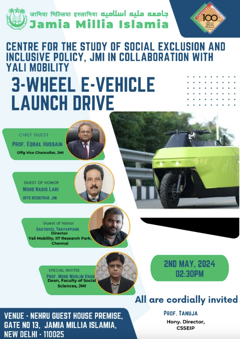 JMI receives 3-Wheel E-Vehicle from Yali Mobility under CSR Initiative decoding=