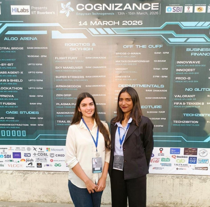 Rahat Shuja and Khushi Kumari of Galgotias University, winners of the Verdict National Debate Competition at Cognizance 2026, IIT Roorkee decoding=