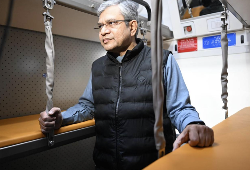 ashwini-vaishnaw-inspects-indias-first-vande-bharat-sleeper-train-at-new-delhi-station