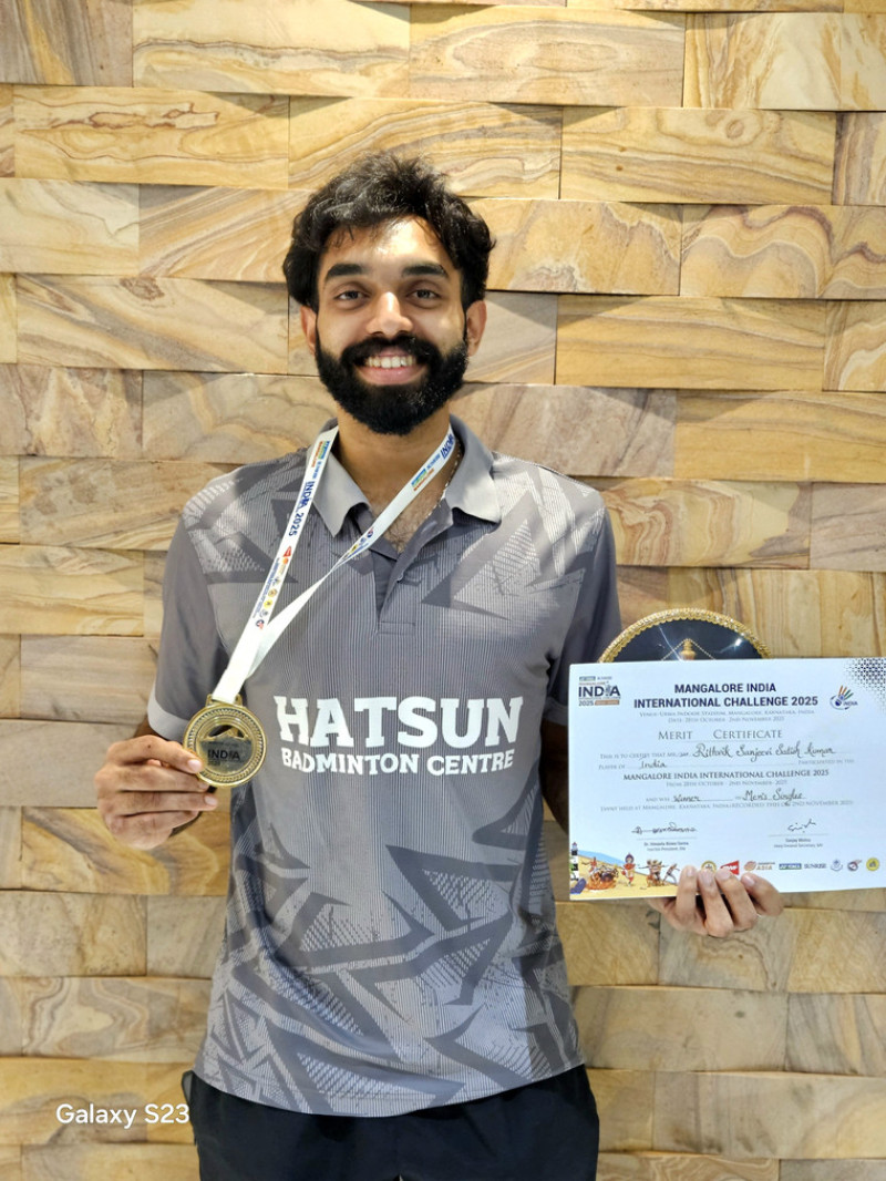 Rithvik Sanjeevi from Hatsun Badminton Centre, Clinches Men's Singles Gold at Mangalore India International Challenge 2025! decoding=