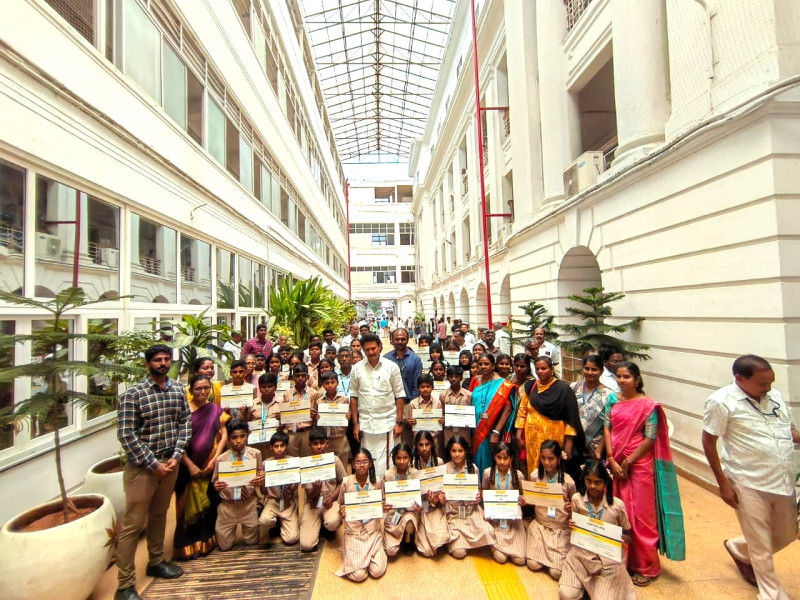 Hon. Minister Anbil Mahesh Poyyamozhi Presents Certificates to North Chennai Government School Students Who Worked on Projects in Energy Management and Urban Planning decoding=
