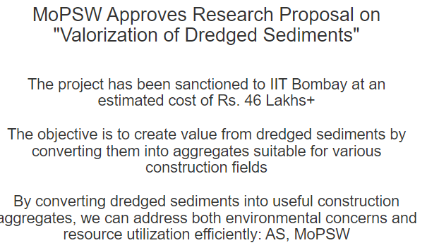 MoPSW Approves Rs. 46.47 Lakh Project by IIT Bombay to Valorize Dredged Sediments decoding=