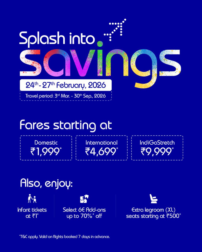 IndiGo Announces ‘Splash into Savings’ Sale on Domestic and International Flights decoding=