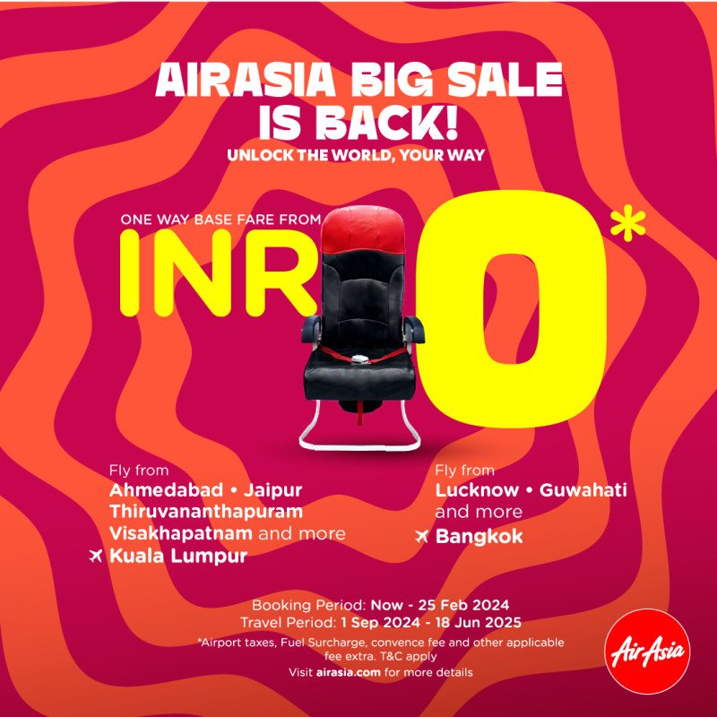 AirAsia launches its signature Big Sale Campaign from INR0*base fare decoding=