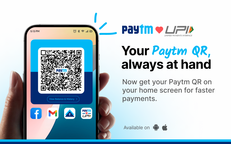 Paytm Launches 'Receive Money QR Widget’ on Smartphone Home Screen, for Influencers, Shopkeepers, Freelancers, and Small Businesses to Accept Payments on the Go