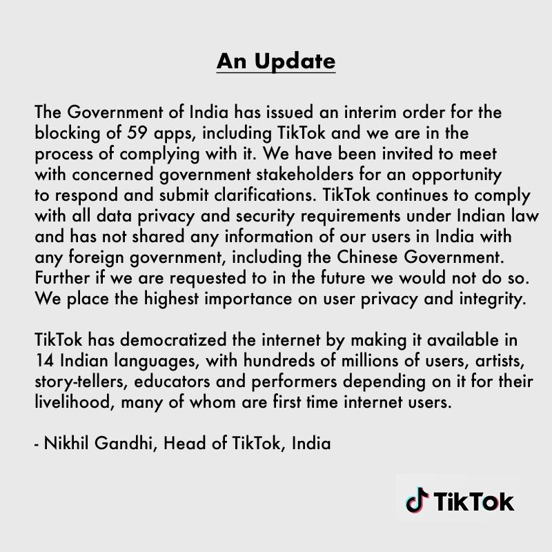 Tiktok to meet Indian stakeholders for clarifications decoding=