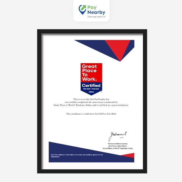 PayNearby is Great Place to Work-Certified™ in India decoding=
