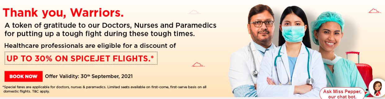 SpiceJet to offer up to 30% fare discount to healthcare professionals on its domestic network decoding=