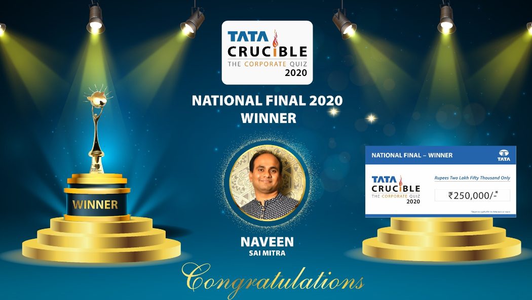 Naveen Kumar from Sai Mitra Constructions wins the national finals of Tata Crucible Corporate Quiz decoding=