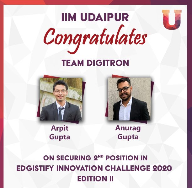 IIM Udaipur’s Students Secure 2nd position in Edgistify Innovation Challenge decoding=