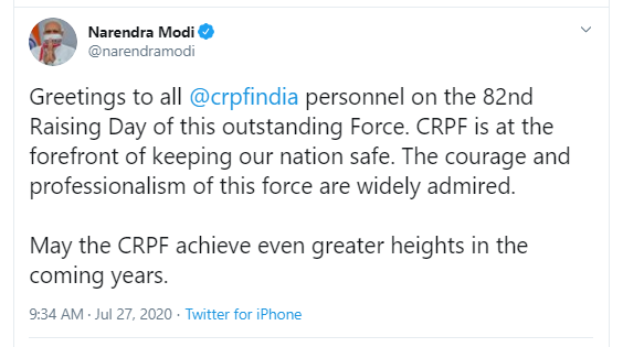 PM greets CRPF personnel on 82nd Raising Day decoding=