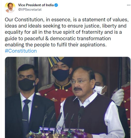 Forging national unity is a core constitutional value and one Indian community is the need of the hour, says Shri Naidu decoding=
