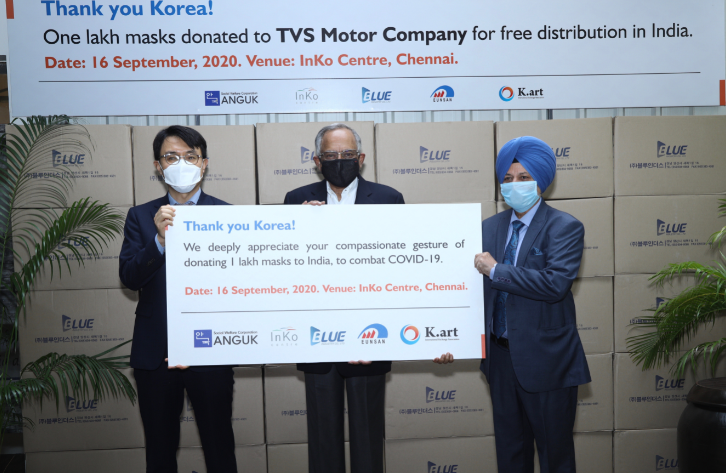 South Korea donates One lakh masks to TVS Motor Company for free distribution decoding=