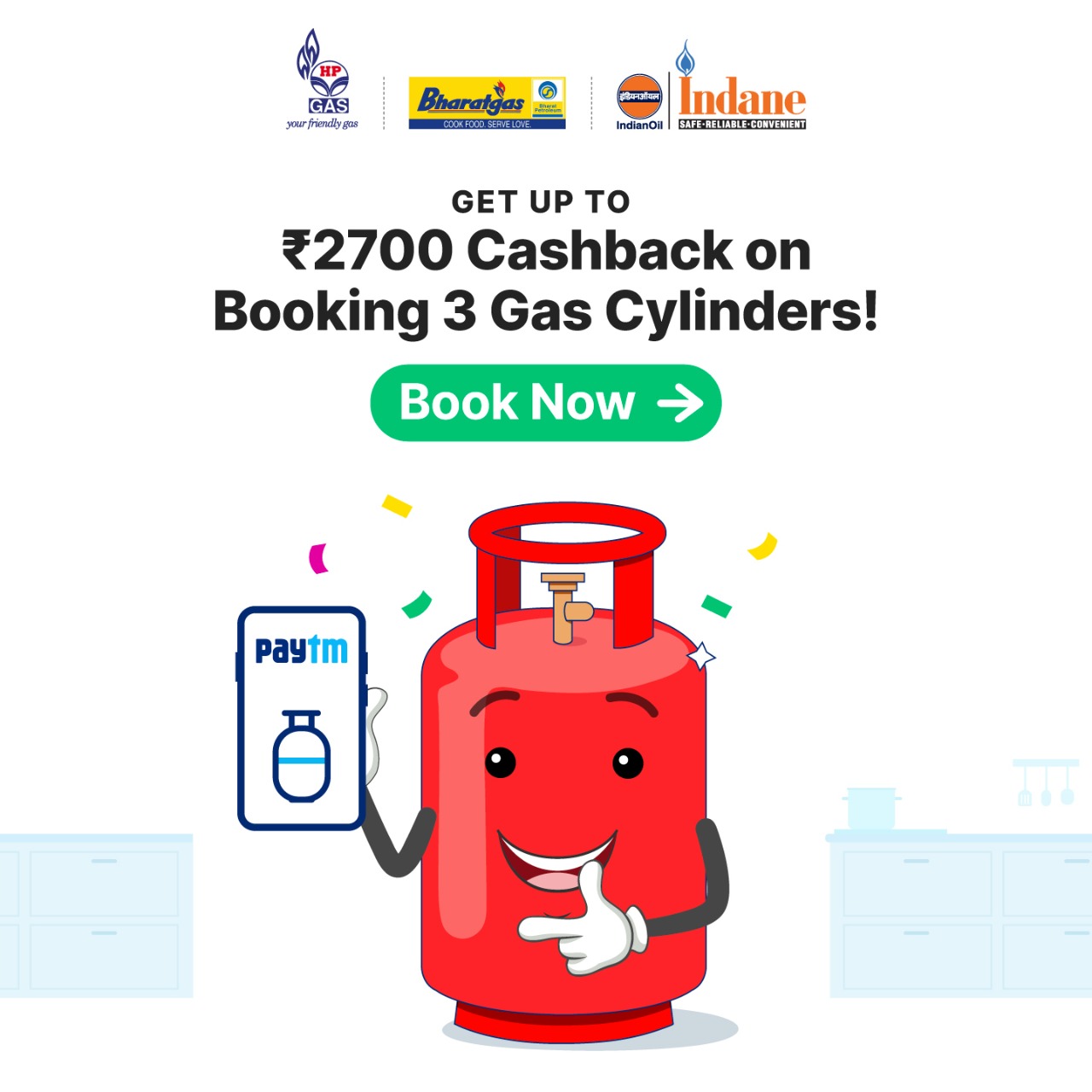 Paytm offers cashback up to Rs. 2700 on LPG cylinder booking, users can book now & pay next month decoding=
