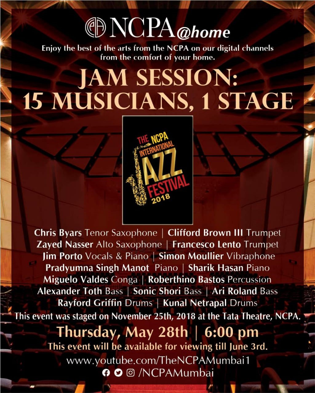 NCPA@home presents a Jam Session, finale to the NCPA International Jazz Festival ’18 decoding=