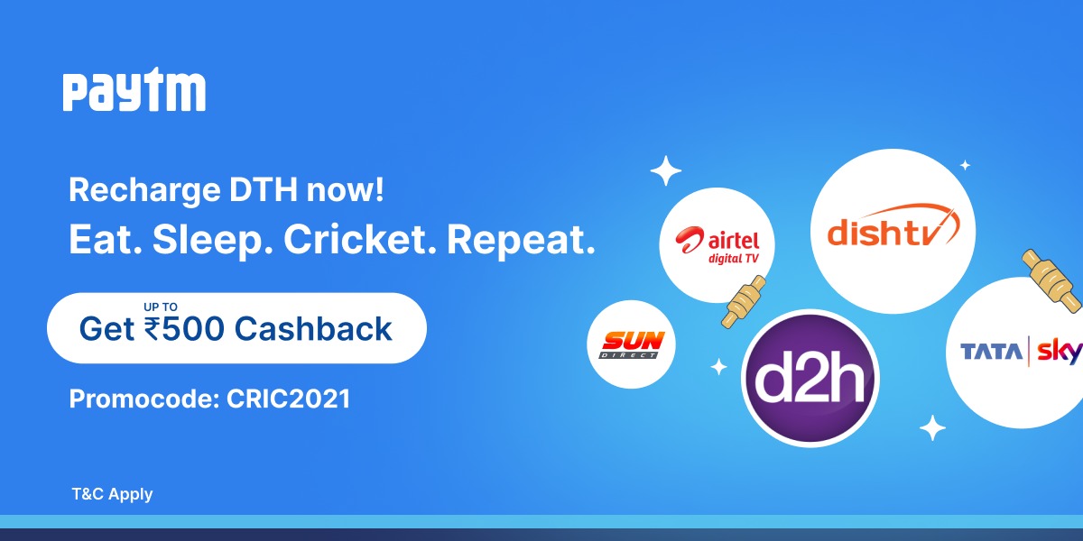 Paytm announces exciting cashback of up to ₹500 on DTH recharges for IPL and upcoming T20 World Cup season decoding=