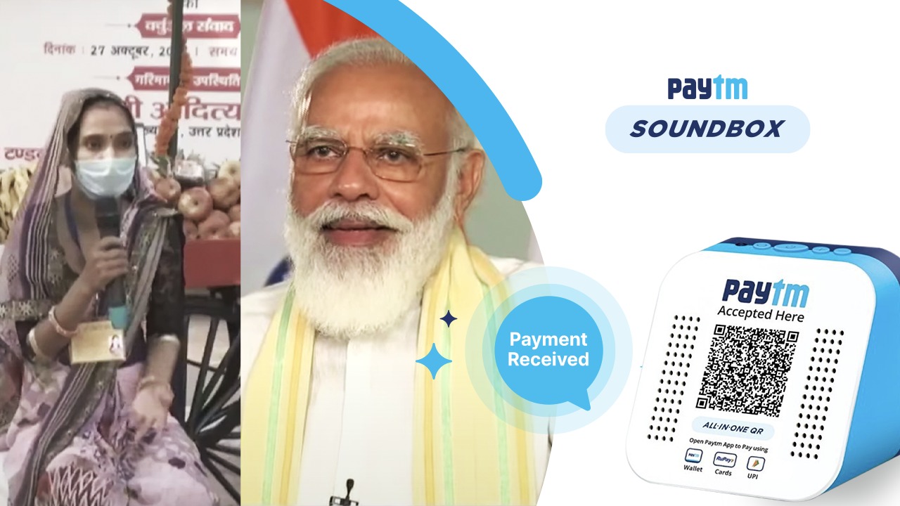 Agra’s Preeti explains to PM Modi on how Paytm Soundbox give Instant Voice Payment Confirmation & other benefits decoding=