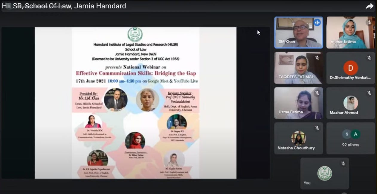 Jamia Hamdard organises National Webinar on ‘Effective Communication Skills:  Bridging the Gap’ decoding=