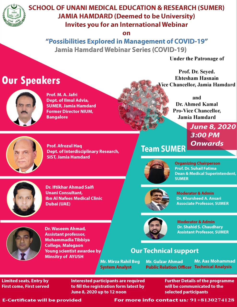 Jamia Hamdard organises webinar on COVID-19 Management : An Approach to Possibilities in Unani System of Medicine “ decoding=