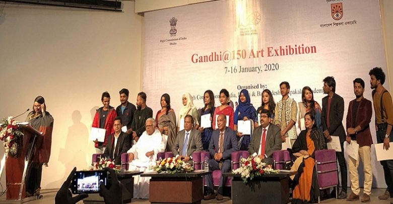 Art Exhibition inaugurated to mark 150th birth anniversary of Mahatma Gandhi in Bangladesh decoding=