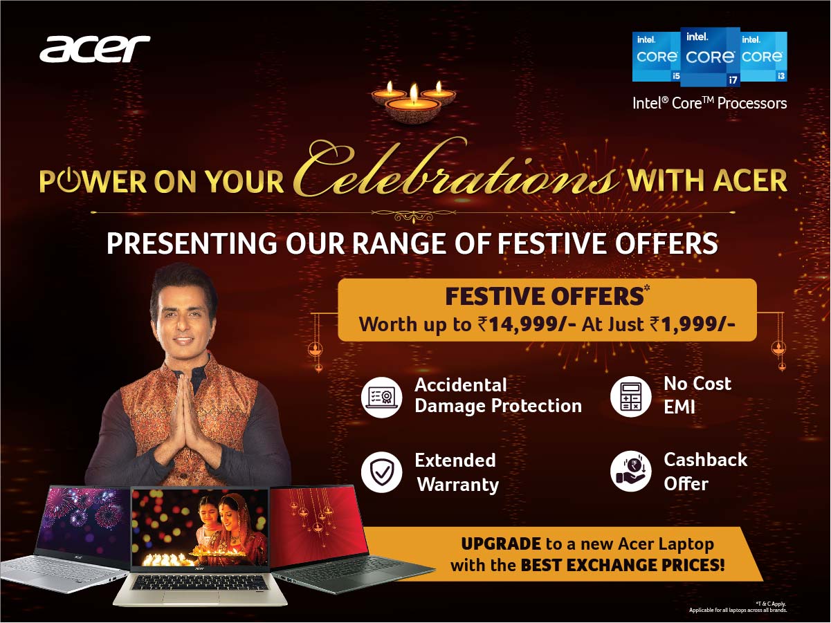 Acer India kick starts festive season with  No Cost EMI, Exchange Offer and Cash backs decoding=