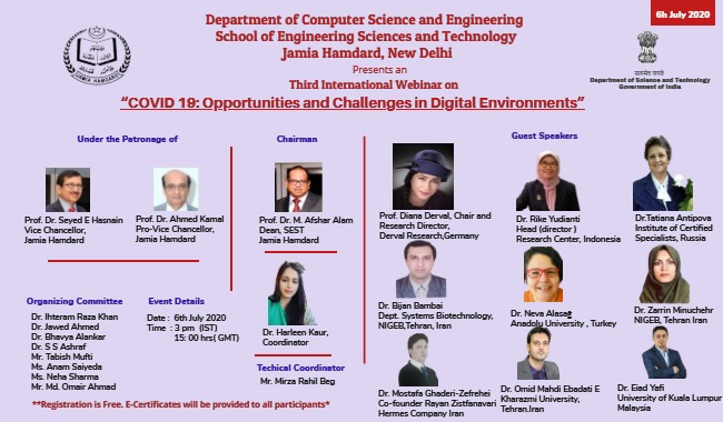 Jamia Hamdard organizes an International webinar on COVID-19: Opportunities and Challenges for Digital Environments decoding=