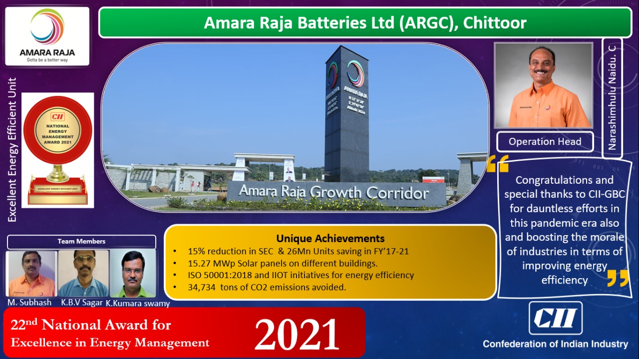 amara-raja-batteries-bags-the-prestigious-excellent-energy-efficient-unit-award-at-ciis-22nd-national-awards-for-excellence-in-energy-management
