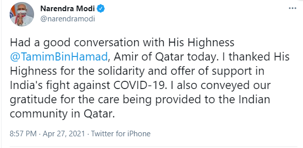 PM’s telephonic conversation with Amir of Qatar decoding=