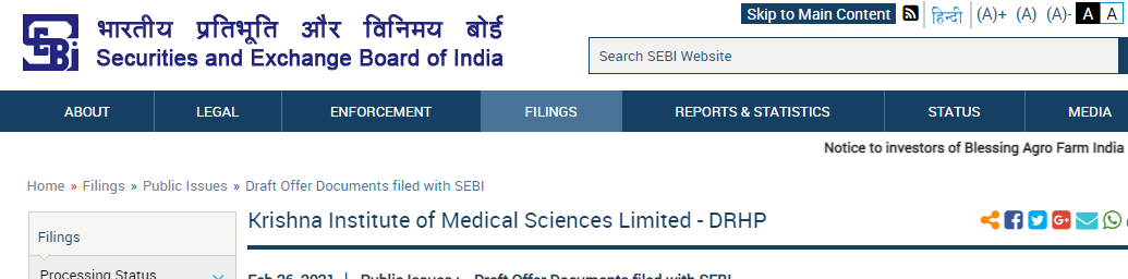 Krishna Institute of Medical Sciences Limited files DRHP with SEBI decoding=