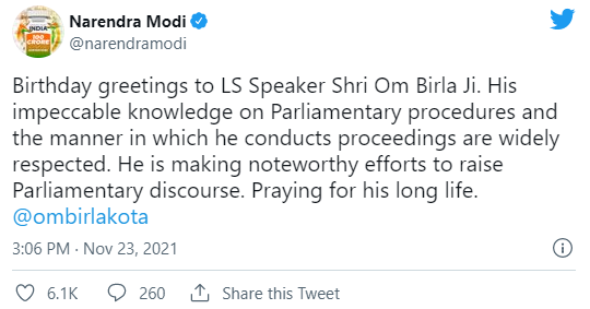 PM greets LS Speaker Shri Om Birla on his birthday decoding=