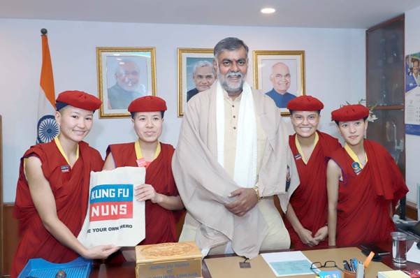 Shri Patel congratulates the Kung Fu Nuns for receiving Asia Society’s Game Changer Award decoding=